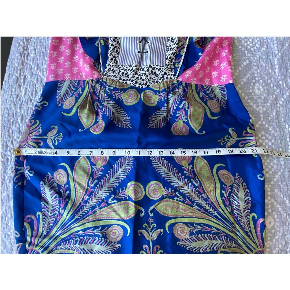 J.CREW Collection Dress Silk Floral Mixed Pattern Blue Pink Lace Up Size 6 - Picture 11 of 13